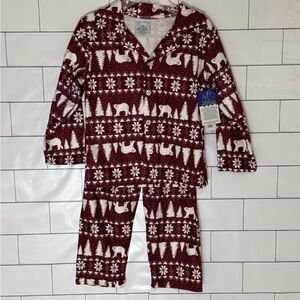 Kids Polar Bear Pajama Set in Burgundy and White